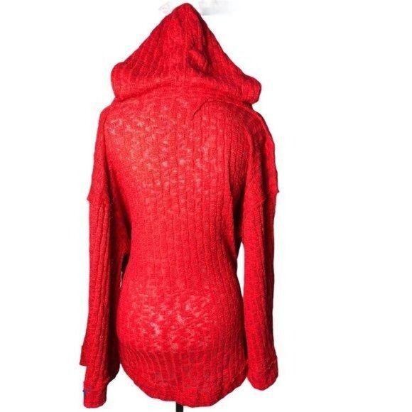 Free People Baja Babe Wide Sleeve Hoodie Red XS Pullover Sweater - Picture 3 of 7